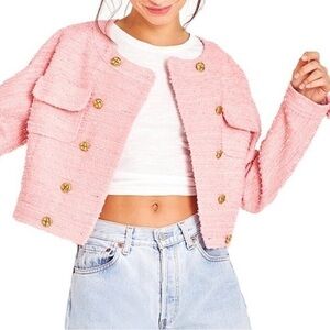 LOVESHACKFANCY Keiran Tweed Jacket Crop Blazer